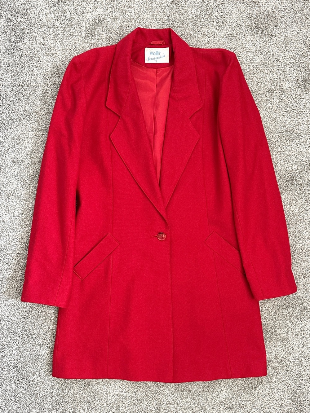 Vintage Wollis Exclusive Red Wool Coat 80s UK Made Single Button UK12